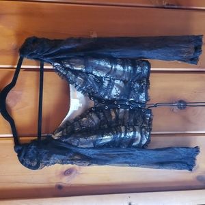 Vici Black and Nude long sleeve lace up lace top - EUC